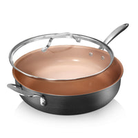 Gotham Steel 5.5 Quart Jumbo Non-Stick Cookware-Ultra nonstick - nonstick cooking surface is coated three times and reinforced With diamonds to deliver ultimate food release, no oil or butter needed makes for healthier eating, and provides for hassle free, 1-2-3 cleanup