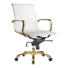 Plata Import - Antoni chaise de bureau en cuir PU tapisserie d'ameublement cadre doré à dossier bas, Blanc-Cuir polyurethane sellerie cuir et armature en metal dore.