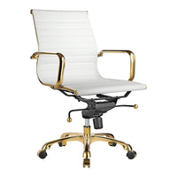 Plata Import - Antoni chaise de bureau en cuir PU tapisserie d'ameublement cadre doré à dossier bas, Blanc-Cuir polyurethane sellerie cuir et armature en metal dore.