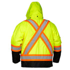 Forcefield  Parkas de sécurité 4 en 1, vert lime avec garniture noire, grand-Une pochette pour identité transparente se retire de la poche supérieure droite de la poitrine