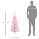 HOMCOM 4' Snow-Flocked Pencil Artificial Christmas Tree with Steel Base - Pink-Hinge construction and section design for quick and easy setup 