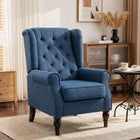HOMCOM Fabric Accent Chair with Wood Legs - Rolled Arms for Bedroom - Blue-Button-tufted wing back with rolled arms brings elegant charming
