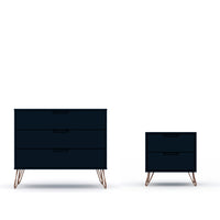 Manhattan Comfort - Rockefeller commode et table de chevet style milieu du siècle - Tatiana bleu minuit - ensemble de 2-Ensemble de 2 commode et table de nuit Mid-Century Modern pour chambre