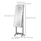 HOMCOM Lockable Mirror Jewelry Cabinet with LED Light - 18" L x 14.25" W x 59.75" H - Grey-Magnetic closing on the mirror door for smooth opening and closing 