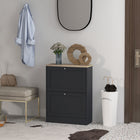 HOMCOM Slim Shoe Cabinet with 2 Flip Drawers & Adjustable Shelves - Black-Tabletop offers extra space for display and storage