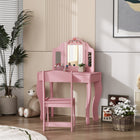 Qaba - Coiffeuse pour enfants avec miroir et chaise pliants en trois parties - Rose-Material: MDF 