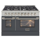 Kucht 48" KDF Series Pro Style Propane Ready Dual Fuel Range - Stainless Steel/Cement Grey-Cook and bake like a pro with 2 separate ovens with large oven windows, the main is a heavy-duty blue porcelain oven with 4.2 cu. ft. of capacity while the additional side oven has 2.5 cu. Ft