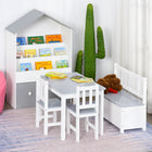 Qaba - Ensemble 4 pièces table en bois pour enfants, chaise, banc avec fonction de rangement, facile à nettoyer, cadeau pour 3 ans - gris et blanc-Comprend un ensemble de 4 pièces pour enfants : une table, 2 chaises et un banc de rangement  
