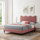 Modway Current Performance Velours Lit Plateforme Twin Avec Pieds en Bois et Manchons Dorés - Vieux Rose-Velours de performance résistant aux taches