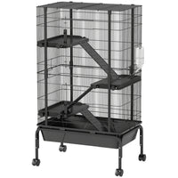 PawHut 47" H Large 4-Tier Guinea Pig Cage with Wheels - Black-Four-level design offers spacious living for your small pets 