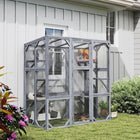 PawHut Outdoor Catio Cat Enclosure with 6 Platforms with Weatherproo Roof - Grey-DIY the back panel to connect the window and pet door 
