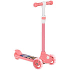 Qaba 3 Wheel Toddler Scooter with 3-level Adjustable Height, Rear-Fender Brake, LED Light - Pink-LED-lit PU wheels add a touch of sparkle to every ride 