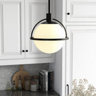 Hudson&Canal Cieonna 9.38" Wide Pendant with Glass Shade - Blackened Bronze/White Milk-Paired with a white globe glass shade