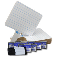 Flipside Products Two-Sided Rectangular Dry Erase Writing Paddles, Pens, and Erasers, Class Pack of 12-Ideal for quick response lessons and games