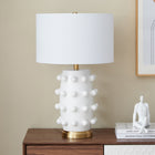 Hudson&Canal Farrington 26" Tall Ceramic Table Lamp with Fabric Shade - Matte White/White-Handcrafted matte white finish is applied to the round ceramic base