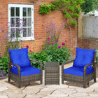 Outsunny 3-Pieces Wicker Patio Furniture Set - Blue-Suitable for outdoor patio, yard, garden, terrace, and backyard    