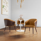 Manhattan Comfort Reeva 23.23" Modern Leatherette Upholstered Dining Chair - Walnut and Camal  - Set of 2-Frame Made of Solid Beech Wood with Rich Walnut Finish
