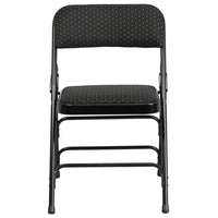 Chaise pliante de la série HERCULES en métal et tissu noir à motifs à triple entretoise courbé et double charnière-Ensemble de 4 chaises pliantes en métal et rembourrées