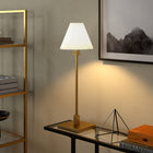 Hudson&Canal - Lampe de table Clement de 71 cm de haut avec abat-jour en tissu, - Laiton/Blanc-Conçu pour une ampoule LED de type B ou T de 4 W avec culot E12 (petite taille), ampoule non incluse