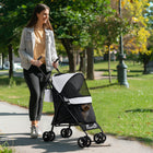 PawHut Foldable Pet Stroller with Shoulder Strap and Storage Bag - Light Grey-Lightweight design, only weighing 10lbs (4.5 kg) for easy use 