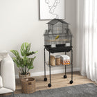 PawHut Indoor 48" H Bird Cage with Perch, Swing, Food Container, Slide-out Tray and Handle - Black-Suitable for small birds like finch, canary and budgie etc. 