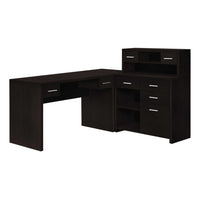 Monarch Specialties 7018 Computer Desk - Espresso Left Or Right Facing Corner-This modern L shape computer desk with storage and a hutch features thick-panel construction in an espresso brown laminate finish.