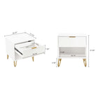 Manhattan Comfort DUMBO 20.07" Modern 1-Drawer Nightstand - White-Horizontal Glam Drawer Handles Made of Metal with a Gold Finish