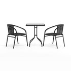 Table carrée de 23,5 po en verre et en métal et 2 chaises empilables en rotin noir (TLH-0731SQ-037BK2-GG)-4