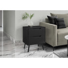 Monarch_Specialties_24_2_Drawer_Laminate_Accent_Table-Durably designed with robust solid wood legs and an easy to clean top, this practical, space saving accent table is built to withstand daily use that ensures lasting beauty and functionality