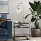 Hudson&Canal - Lampe de table arquée Verona de 68 cm de haut avec abat-jour en verre - Laiton brossé/transparent-Associé à un abat-jour en verre dôme transparent