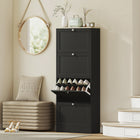 HOMCOM Shoe Cabinet with 4 Flip Drawers & Adjustable Shelves - Black-Tabletop offers extra space for display and storage