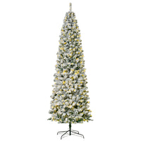 HOMCOM 9' Pre-Lit Snow-Flocked Christmas Tree - Green-9ft tall artificial Christmas tree in a realistic tree style 