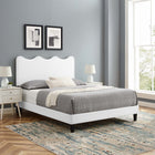 Modway Current Performance Velours Lit Plateforme Queen Avec Pieds en Bois Noir - Blanc-Velours de performance résistant aux taches