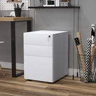 Vinsetto 3-Drawer Steel Lockable Filing Cabinet with Wheels - White-Top surface supports a printer to be a printer table
