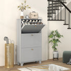 HOMCOM Modern Shoe Cabinet with 3 Flip Drawers for 12 Pairs - Grey-Three flip drawers store up to 12 pairs of shoes