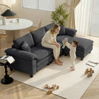 HOMCOM - Canapé sectionnel en forme de L avec assise profonde et ottoman - gris foncé-Recouvert d’un tissu en velours côtelé doux, offrant une esthétique chaleureuse et rétro 