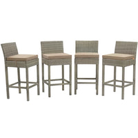 Modway - Conduit Terrasse extérieure Rotin en osier Tabouret de bar - Moka gris clair - Ensemble de 4-Tabouret de bar extérieur moderne