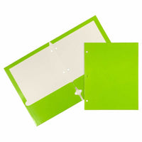 JAM Paper Laminated Glossy 3 Hole Punch Two-Pocket School Folders - Lime Green - 6 Pack-Glossy 3-Hole Punch Project Folders l Colour: Lime Green
