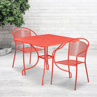 35.5'' Square Coral Indoor-Outdoor Steel Patio Table Set with 2 Round Back Chairs [CO-35SQ-03CHR2-RED-GG]-Coral Powder Coat Finish