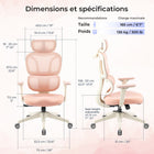MotionGrey - Chaise de bureau ergonomique Mellow - Dossier en maille haute avec accoudoirs réglables - Rose-Appui-tête réglable avec soutien - Cette chaise de bureau est dotée d’un support cervical ajustable en hauteur et inclinable pour s’adapter parfaitement à chaque utilisateur. Ce soutien supplémentaire favorise une posture adaptée aux longues périodes en position assise, idéale pour le travail comme pour la détente