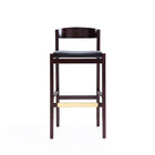 Manhattan Comfort Klismos 20" Mid-Century Modern Faux Leather Upholstered Bar Stool - Black and Dark Walnut - 3 Pack-Low Back Design with Upholstered Seated Cushion