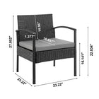 Manhattan Comfort Noli Modern Patio 4-Person Conversation 4-Piec Set with Coffee Table - Black/Grey-Coffee Table Includes 5MM Built-in Tempered Glass Top