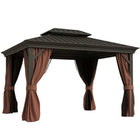 Outsunny Outdoor Canopy Hardtop Gazebo - 10' x 12' - Dark Brown-Heavy-duty gazebo for patio, backyard, garden, park, and more 