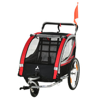 Aosom - Remorque de vélo 2 places pour enfants 2-en-1 poussette double pour bébé - rouge-Se convertit facilement entre poussette pour bébé et remorque 