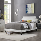 Modway Laura Vinyl Queen Platform Bed with Round Splayed Legs - White-Ten Wood Support Slats 