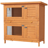 PawHut 2-Tier Wooden Rabbit Hutch with 2 Rooms - Yellow-Superior strength and durability, made by high-quality fir wood and steel 
