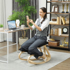 HOMCOM - Chaise ergonomique à bascule en bois avec dossier pour améliorer la posture - noir-Répartit uniformément le poids sur les hanches et les jambes, inclut un dossier 