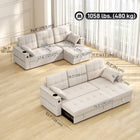 HOMCOM Pull Out Sleeper Sofa Bed with USB Ports and Chaise Storage - Beige-Thick high-density foam cushions, breathable linen-look fabric and two throw pillows for long-lasting comfort