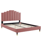 Modway Elise Performance Velvet Twin Platform Bed with Wood Legs and Gold Metal Sleeves - Dusty Rose-Twin Platform Bed