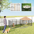 PawHut Outdoor Dog Kennel with Adjustable Height Rotating Bowls - 11.3' x 4.7' x 5.1' - Coffee-Secure, escape-proof latch on the door enhances safety 